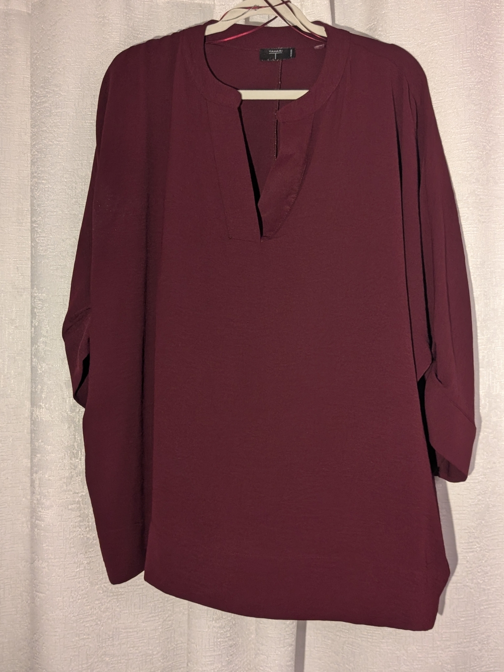 Women’s Split Neck Long Sleeve Top - Burgundy TAHARI 3XL